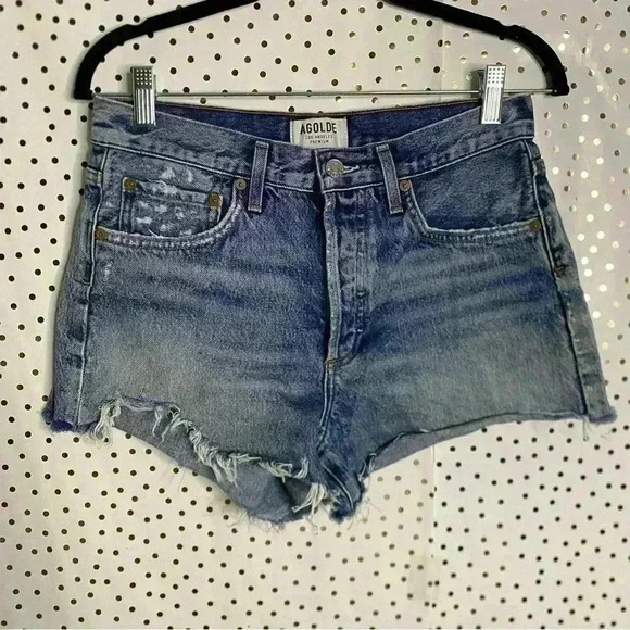 Agolde Parker Cut Off Shorts in Rock Steady - Picture 1 of 8